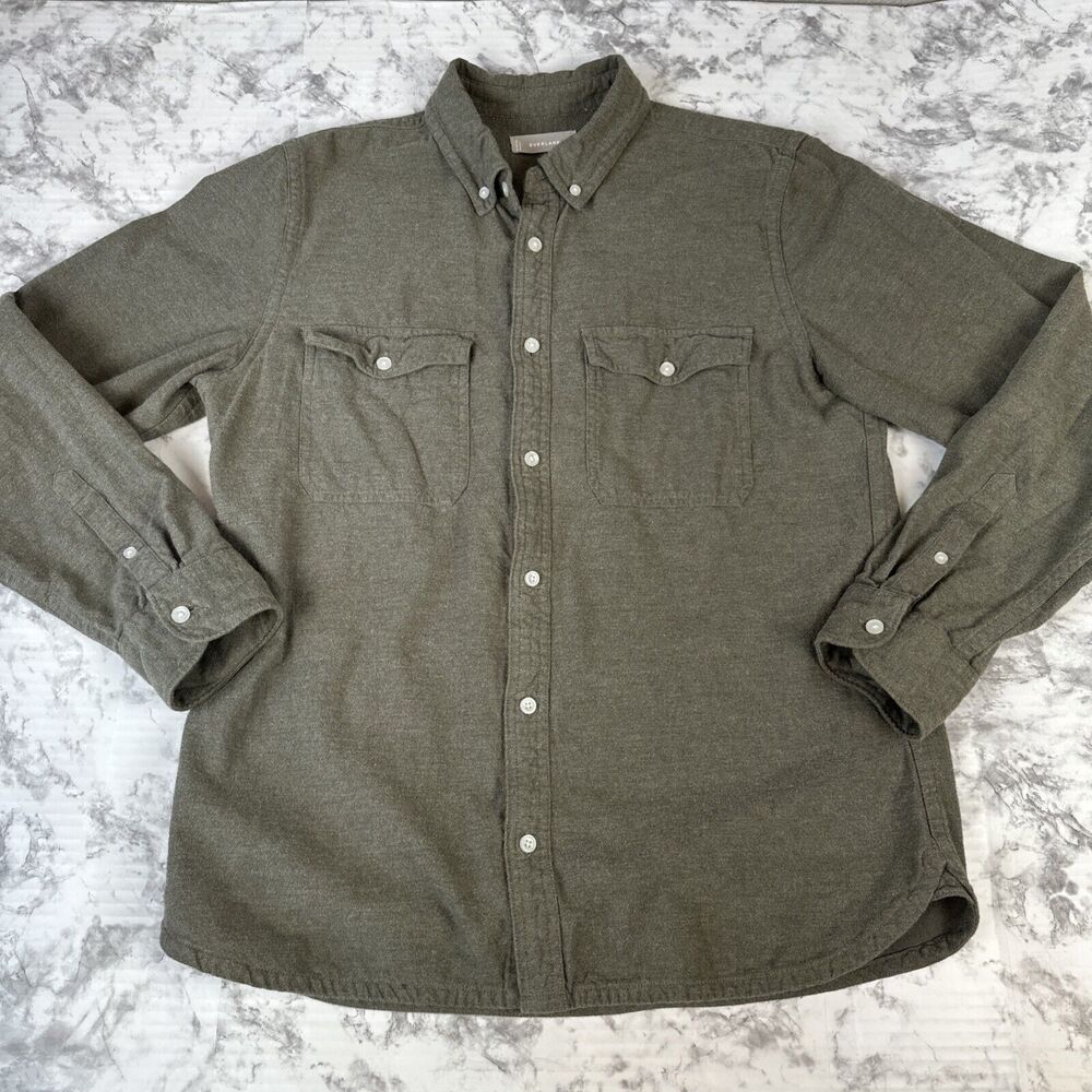 Everlane The Brushed Flannel Long Sleeve Button-Down Shirt Size L Olive Green